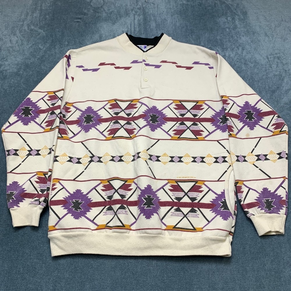 Vintage 90s Art Unlimited Sportswear Sweatshirt Mens Large White Aztec Southwest